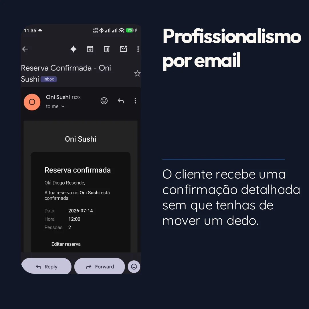 Email de confirmação de reserva enviado ao cliente