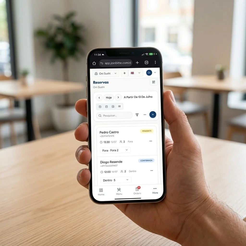 Reservas geridas em tempo real no telemóvel do gerente