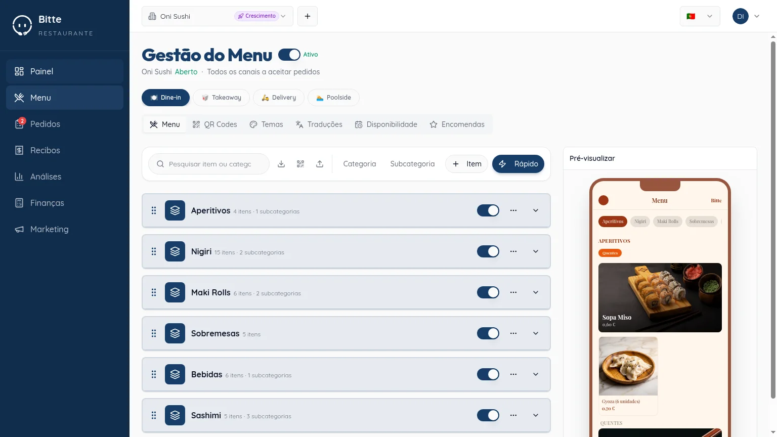Editor de menu Bitte